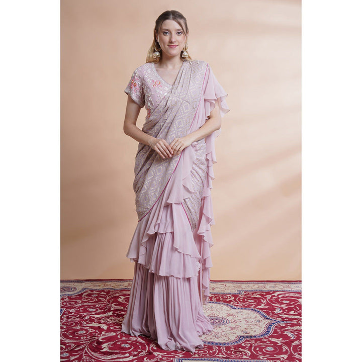 House of Supriya Mauve Georgette Drape Saree with Stitched Blouse