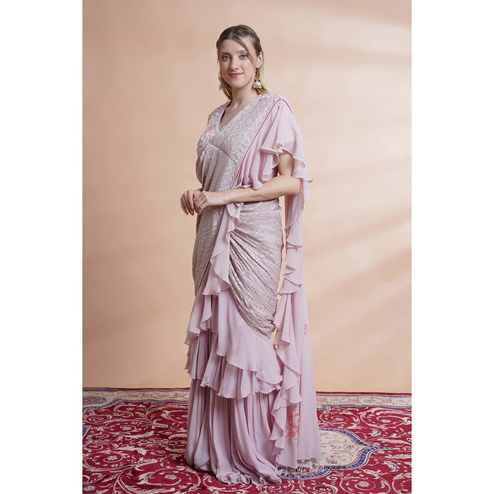 House of Supriya Mauve Georgette Drape Saree with Stitched Blouse