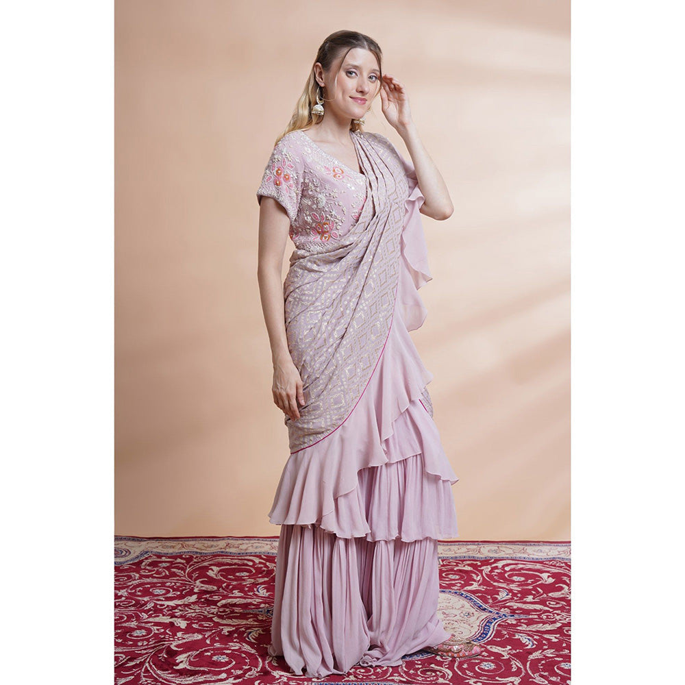 House of Supriya Mauve Georgette Drape Saree with Stitched Blouse