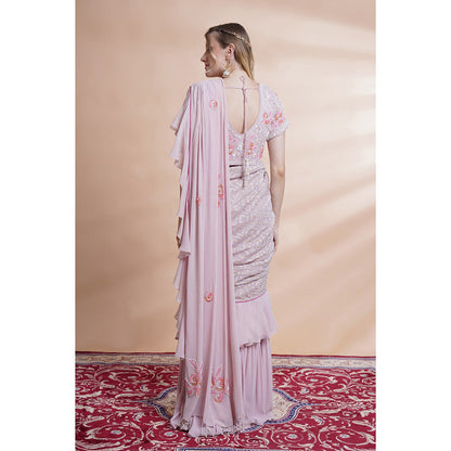 House of Supriya Mauve Georgette Drape Saree with Stitched Blouse