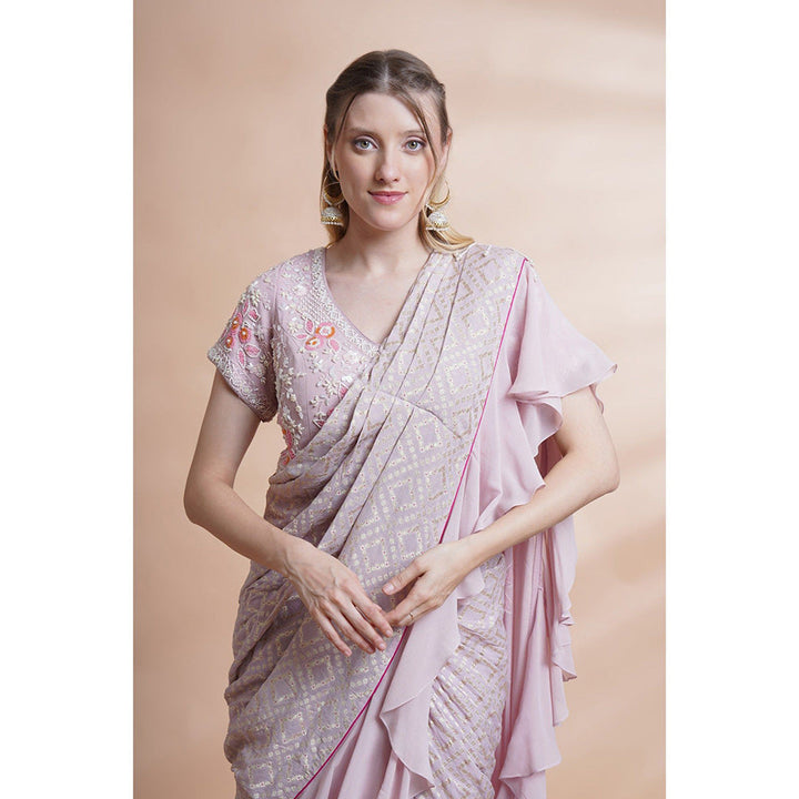 House of Supriya Mauve Georgette Drape Saree with Stitched Blouse