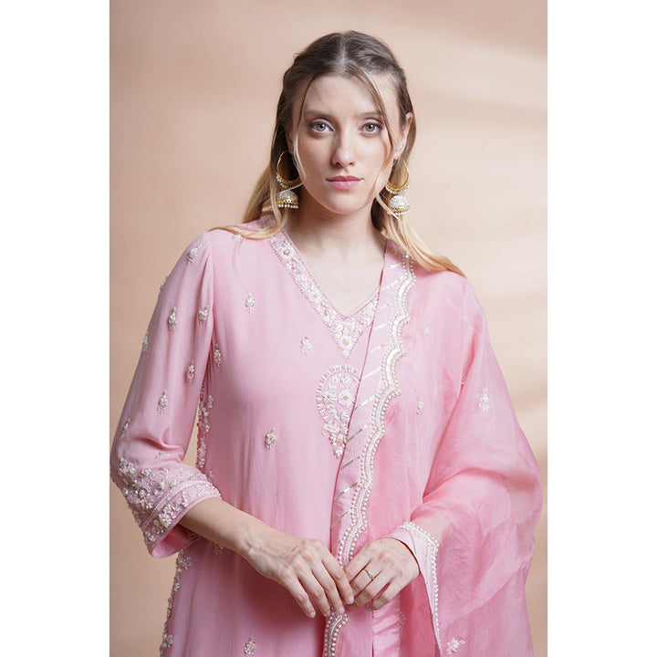 House of Supriya Pink Georgette Kurta With Pant And Dupatta (Set of 3)