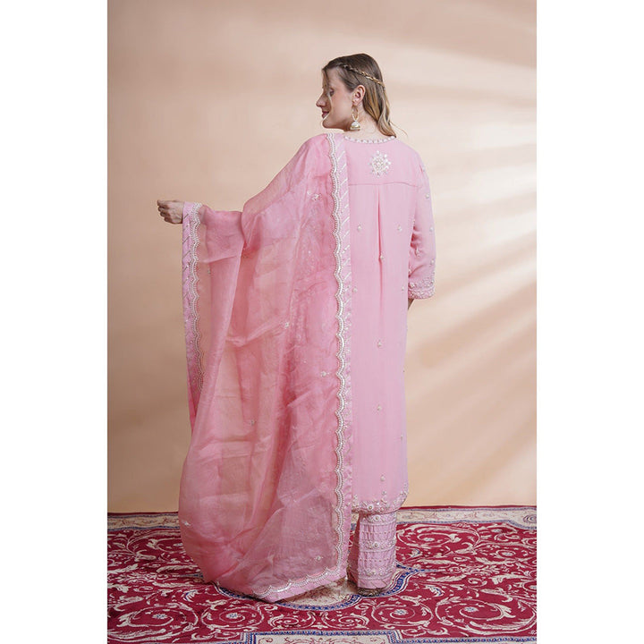 House of Supriya Pink Georgette Kurta With Pant And Dupatta (Set of 3)