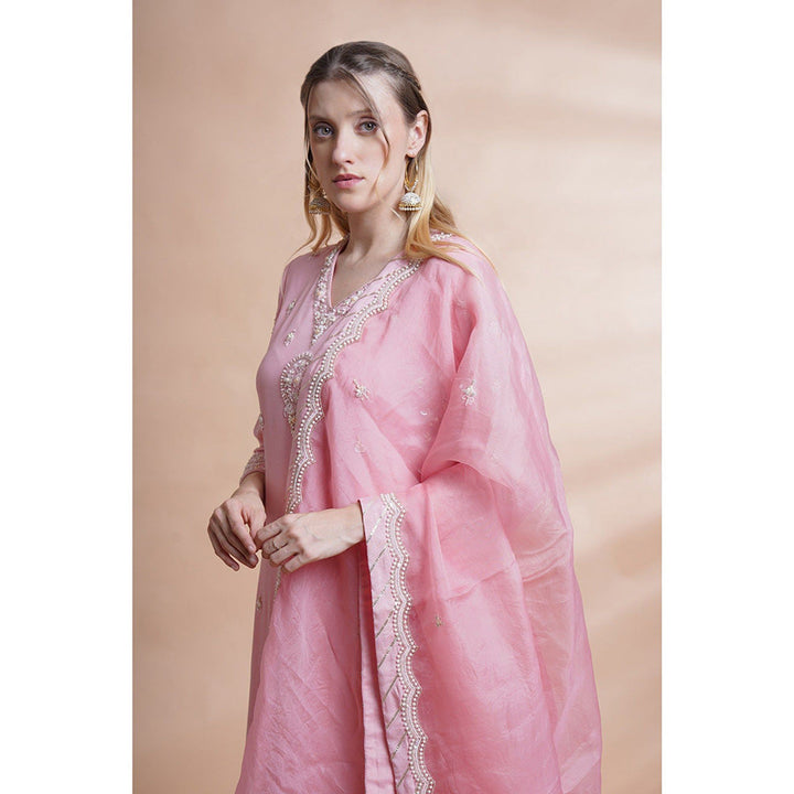 House of Supriya Pink Georgette Kurta With Pant And Dupatta (Set of 3)