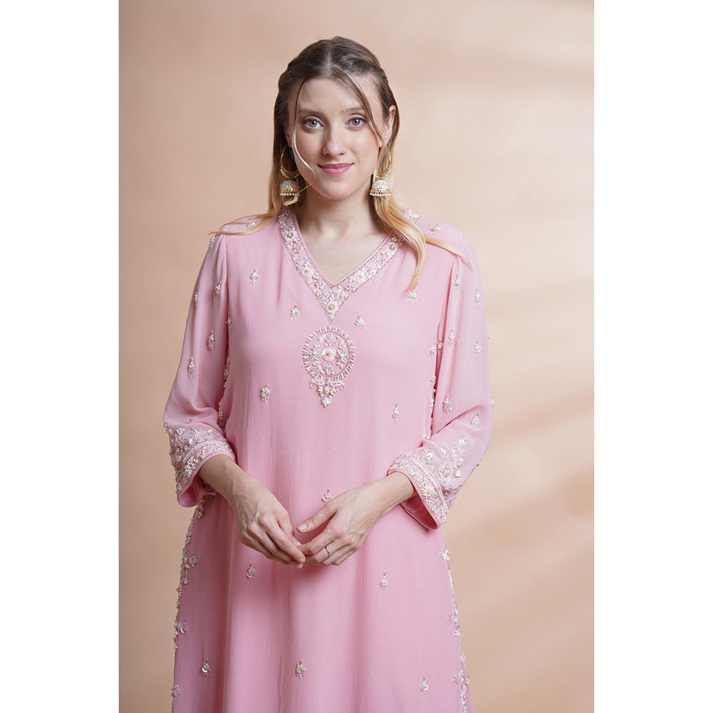 House of Supriya Pink Georgette Kurta With Pant And Dupatta (Set of 3)