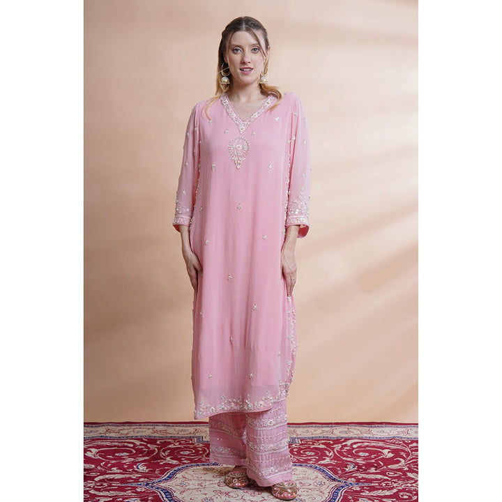 House of Supriya Pink Georgette Kurta With Pant And Dupatta (Set of 3)