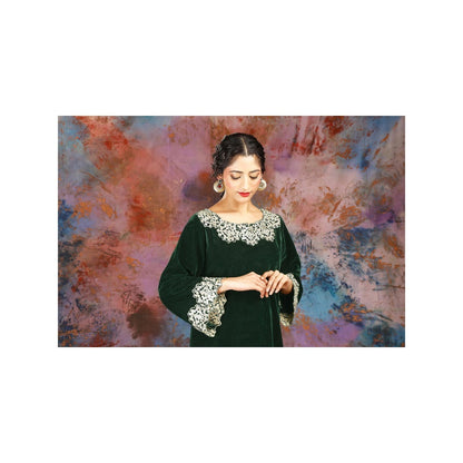 House of Supriya Intricate Mirror Embroidered Green Short Kurti Paired With Sharara (Set of 2)