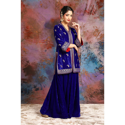 House of Supriya Tissue Blue Jacket With Embroidery With Sharara (Set of 2)