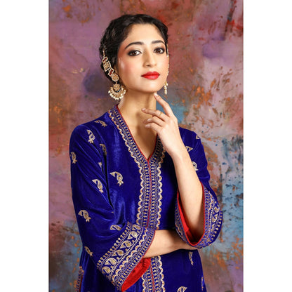House of Supriya Tissue Blue Jacket With Embroidery With Sharara (Set of 2)