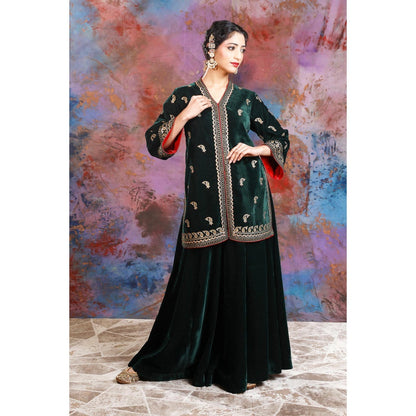 House of Supriya Tissue Green Jacket With Embroidery With Sharara (Set of 2)