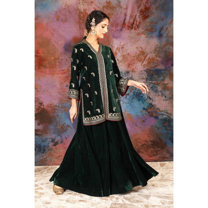 House of Supriya Tissue Green Jacket With Embroidery With Sharara (Set of 2)