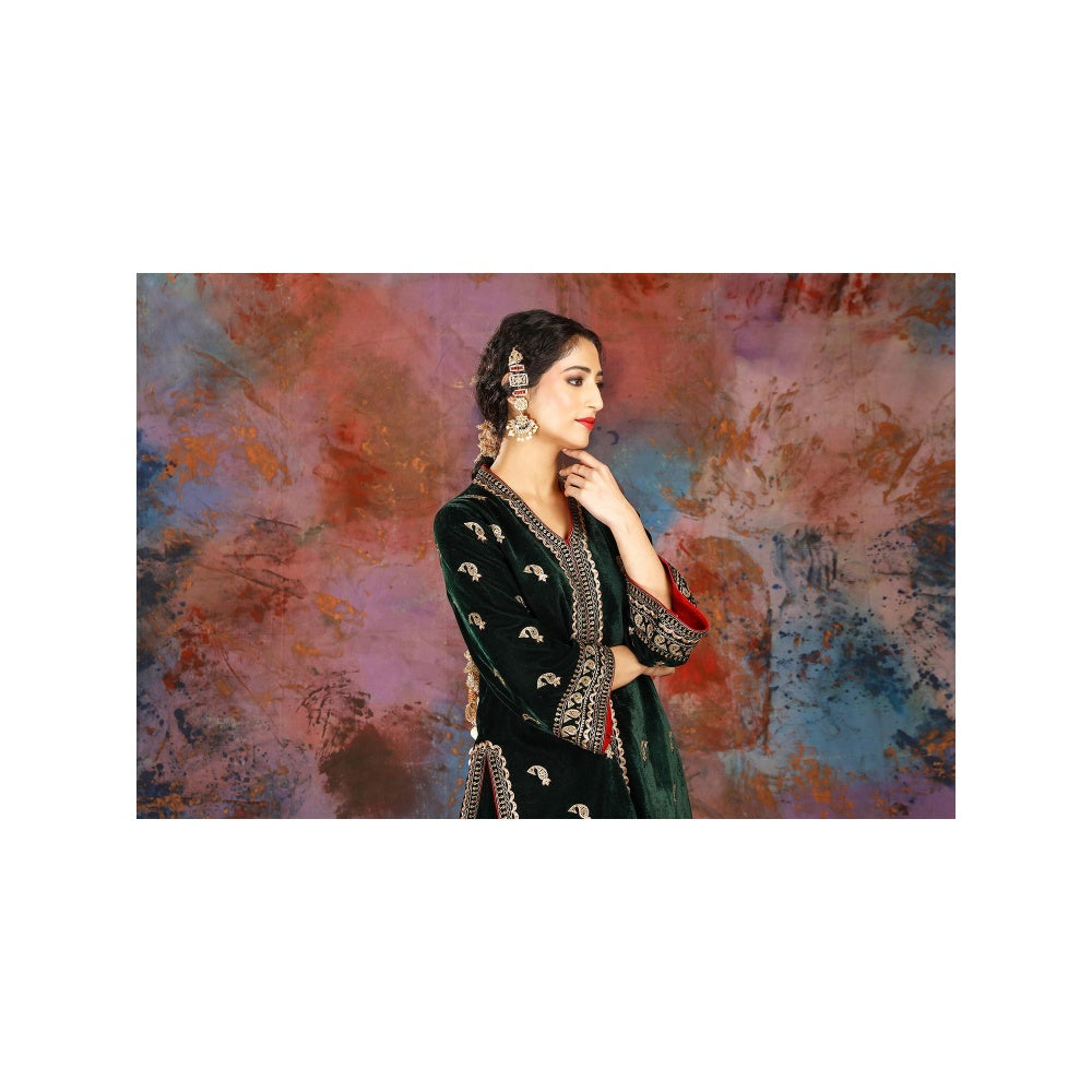 House of Supriya Tissue Green Jacket With Embroidery With Sharara (Set of 2)