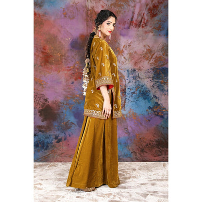 House of Supriya Tissue Mustard Jacket With Embroidery With Sharara (Set of 2)