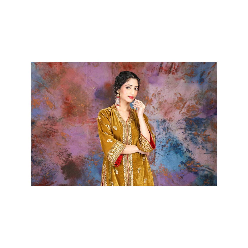 House of Supriya Tissue Mustard Jacket With Embroidery With Sharara (Set of 2)