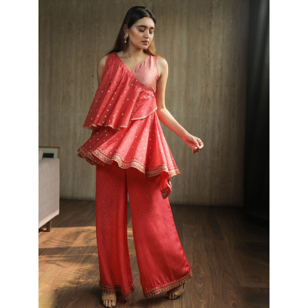 House of Kosh Blush Pink Two Tiered Kurti and Palazzo (Set of 2)