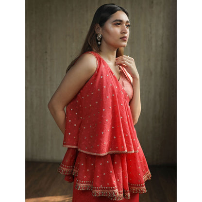 House of Kosh Blush Pink Two Tiered Kurti and Palazzo (Set of 2)