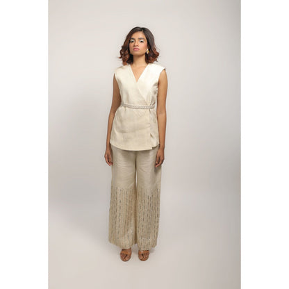 House of Kosh White Embroidered-Sequined Co-Ord (Set of 3)