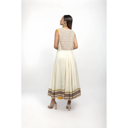 House of Kosh Yellow Anarkali Kurta with Silk Embroidered Flare Jacket (Set of 2)