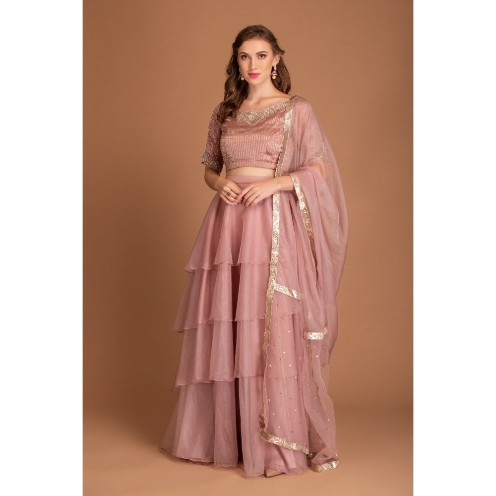House of Tushaom Mauve Chawk Lehenga with Stripper Blouse and Dupatta (Set of 3)