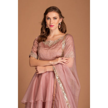 House of Tushaom Mauve Chawk Lehenga with Stripper Blouse and Dupatta (Set of 3)