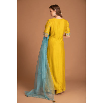 House of Tushaom Yellow Kurta with Palazzo and Dupatta (Set of 3)