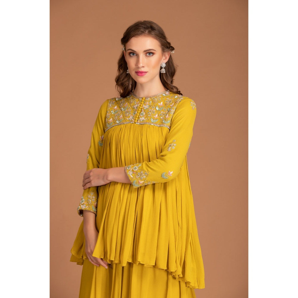 House of Tushaom Yellow Embellishment Top with Palazzo (Set of 2)