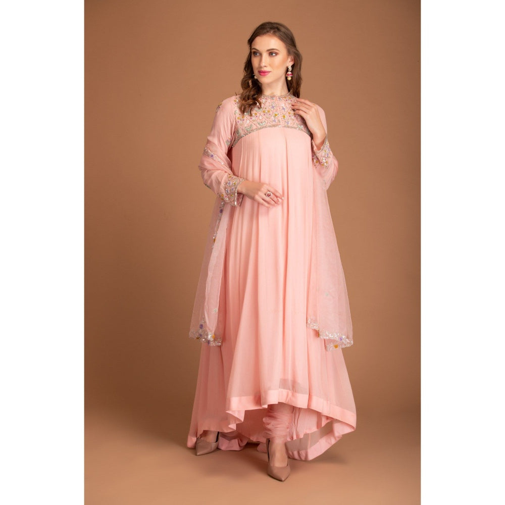 House of Tushaom Baby Pink Anarkali with Churidar and Dupatta (Set of 3)