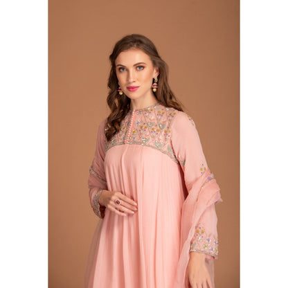 House of Tushaom Baby Pink Anarkali with Churidar and Dupatta (Set of 3)