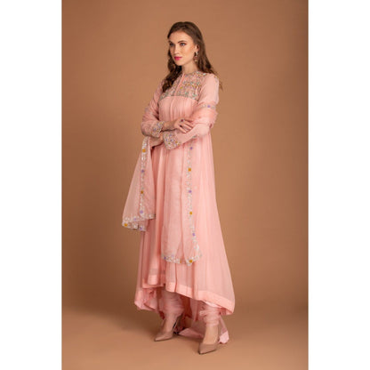 House of Tushaom Baby Pink Anarkali with Churidar and Dupatta (Set of 3)