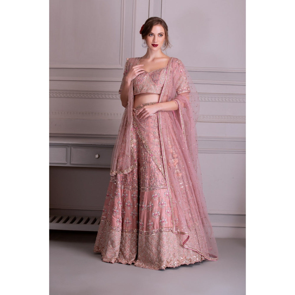 House of Tushaom Pink Lehenga with Blouse and Dupatta (Set of 3)