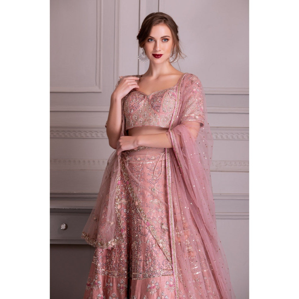 House of Tushaom Pink Lehenga with Blouse and Dupatta (Set of 3)