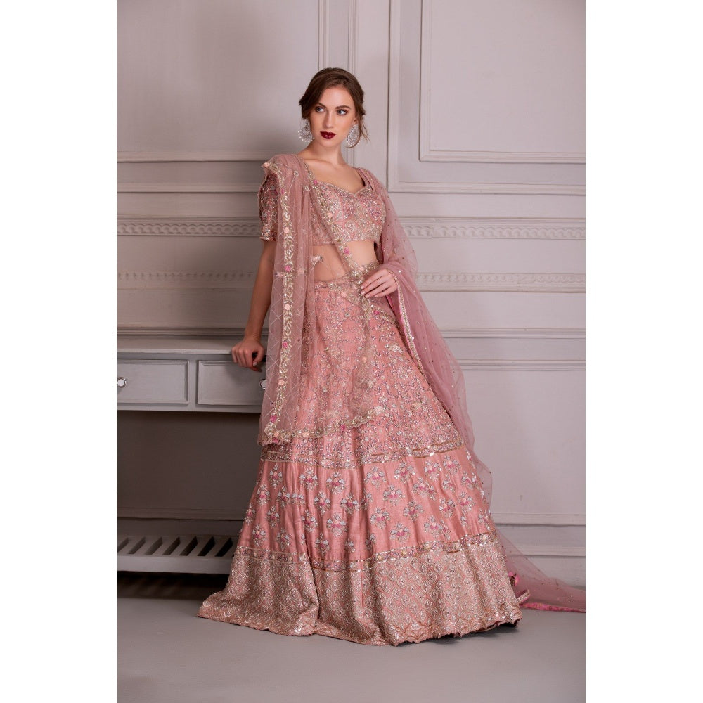 House of Tushaom Pink Lehenga with Blouse and Dupatta (Set of 3)