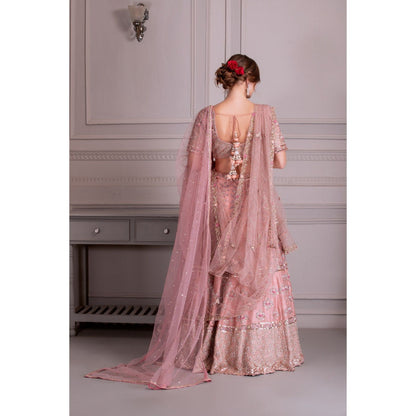 House of Tushaom Pink Lehenga with Blouse and Dupatta (Set of 3)