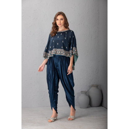 House of Tushaom Midnight Blue Cape Top with Dhoti (Set of 2)