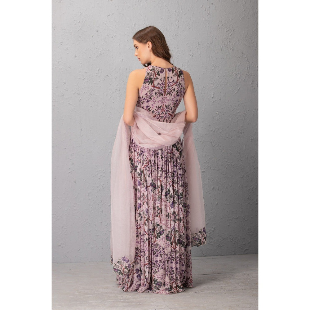 House of Tushaom Mauve Floral Anarkali with Dupatta (Set of 2)