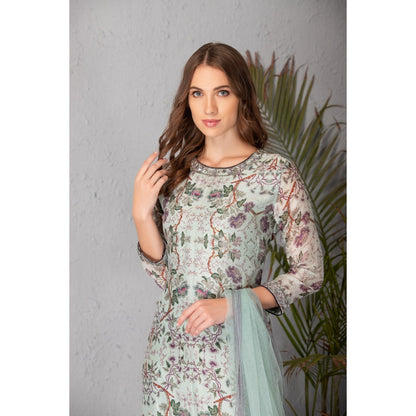 House of Tushaom Blue Kurta with Pant and Dupatta (Set of 3)