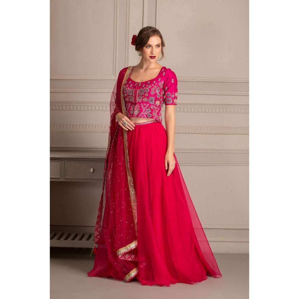 House of Tushaom Hot Pink Lehenga with Blouse with Dupatta (Set of 3)
