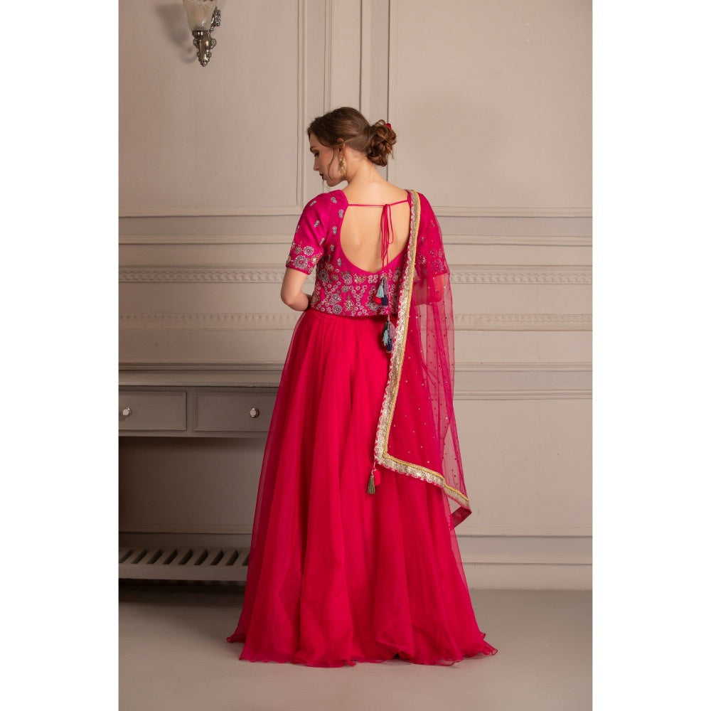 House of Tushaom Hot Pink Lehenga with Blouse with Dupatta (Set of 3)