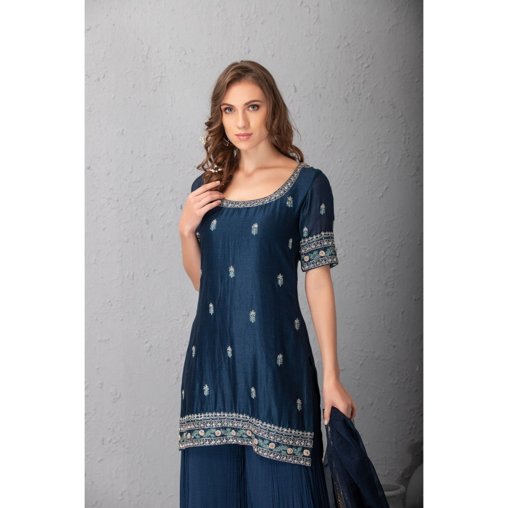 House of Tushaom Blue Sharara with Kurta and Dupatta (Set of 3)