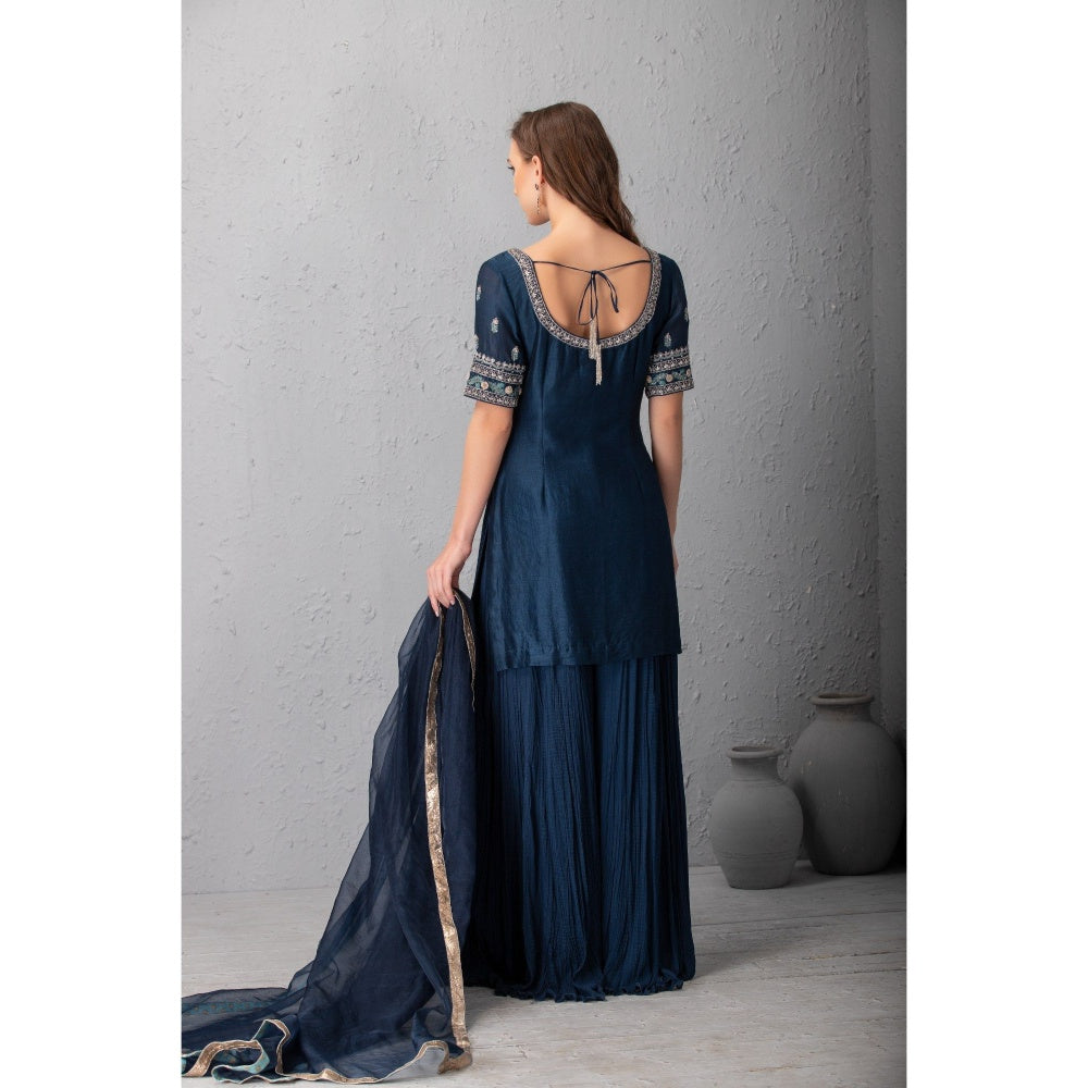 House of Tushaom Blue Sharara with Kurta and Dupatta (Set of 3)