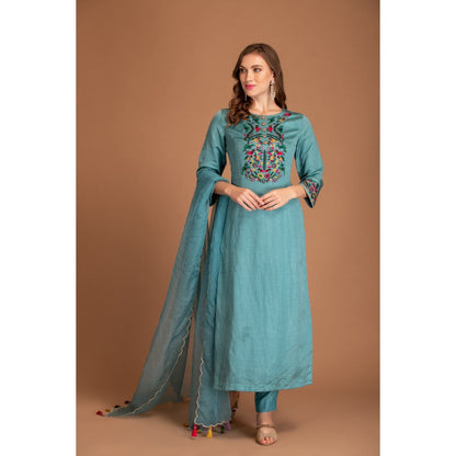 House of Tushaom Blue Kurta with Pant and Dupatta (Set of 3)