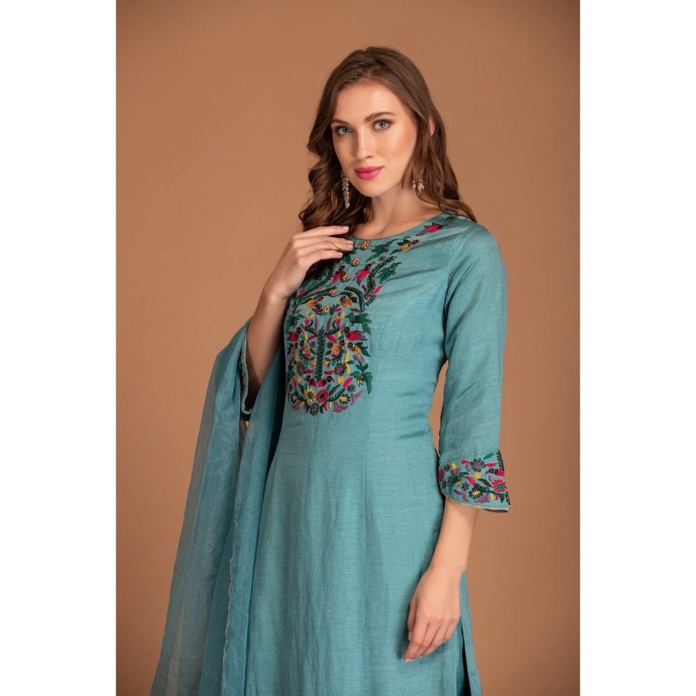 House of Tushaom Blue Kurta with Pant and Dupatta (Set of 3)