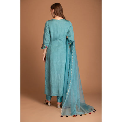 House of Tushaom Blue Kurta with Pant and Dupatta (Set of 3)