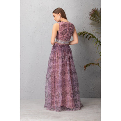 House of Tushaom Mauve Embellished Skirt with Top (Set of 2)