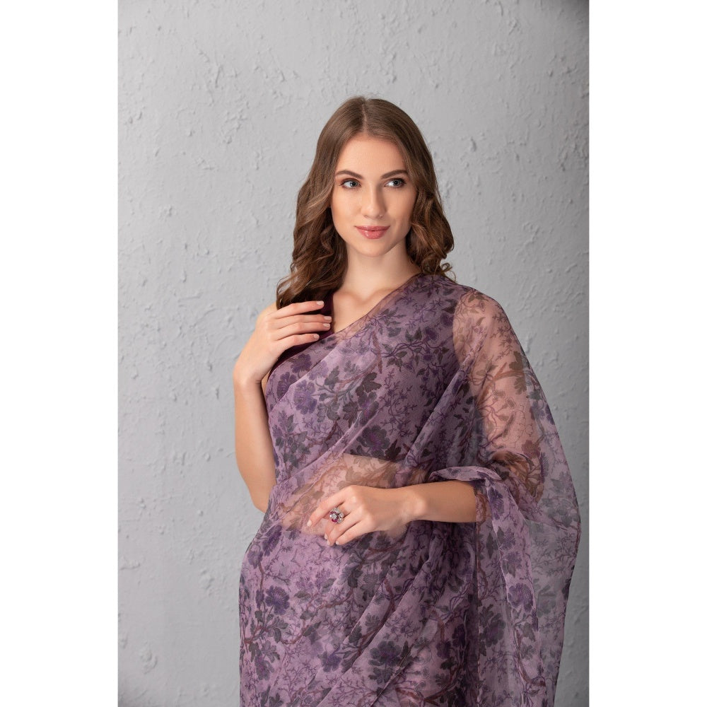 House of Tushaom Mauve Saree with Stitched Blouse