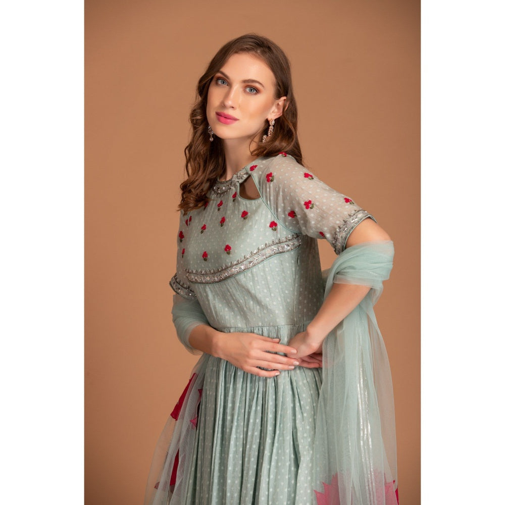 House of Tushaom Blue Anarkali with Dupatta (Set of 2)