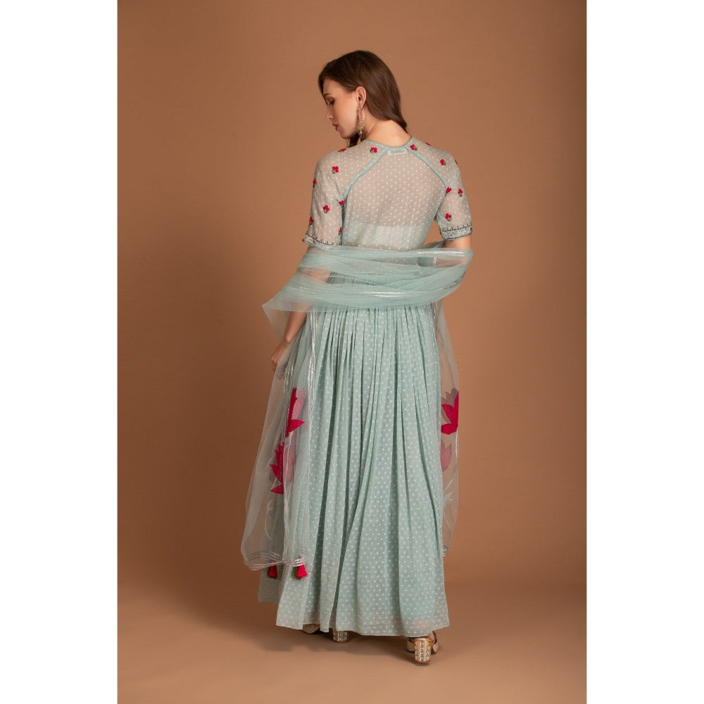 House of Tushaom Blue Anarkali with Dupatta (Set of 2)