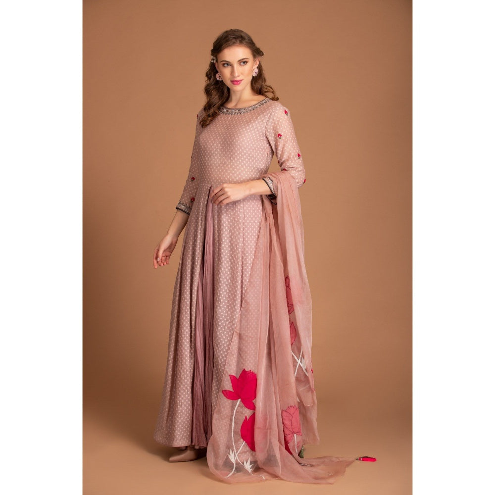 House of Tushaom Mauve Anarkali with Dupatta (Set of 2)