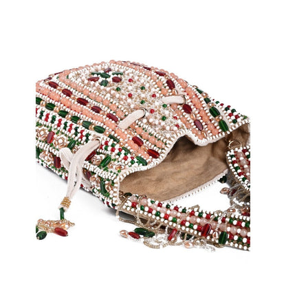 House Of Kosha Aiza Multi-Coloured Suede Embellished Potli