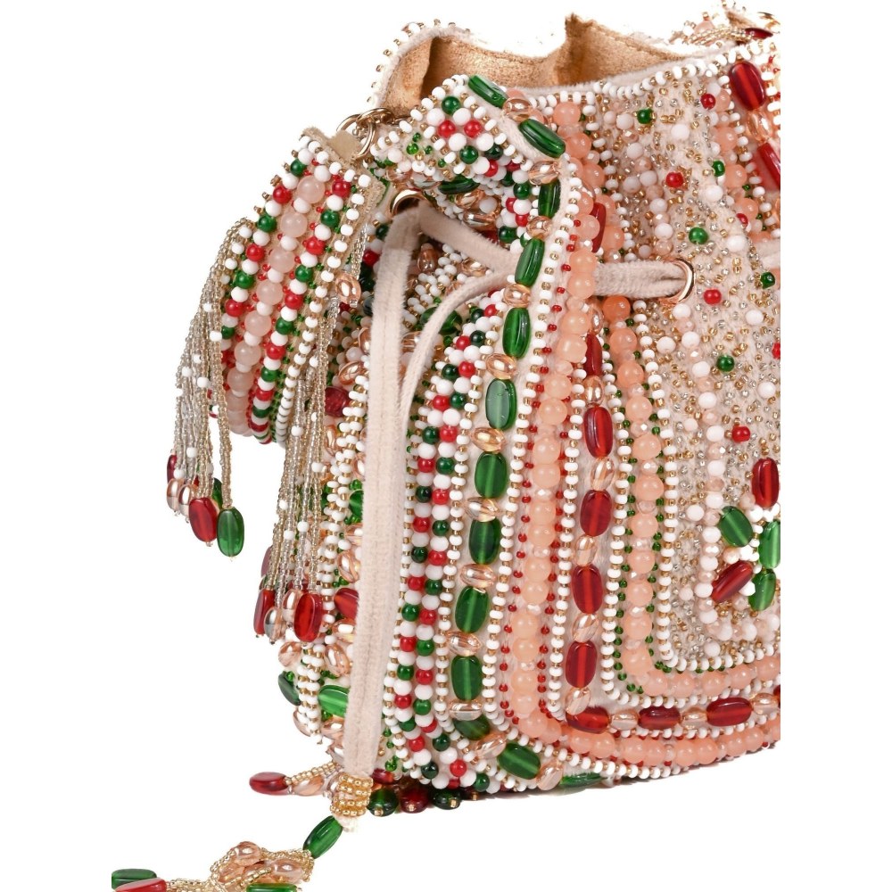 House Of Kosha Aiza Multi-Coloured Suede Embellished Potli